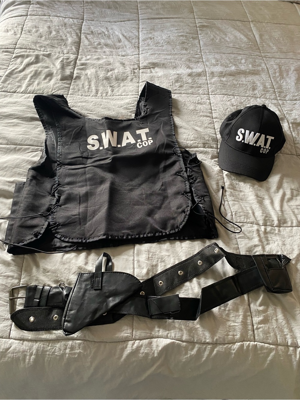 Men Black S.W.A.T. Costume Vest & Cap Set